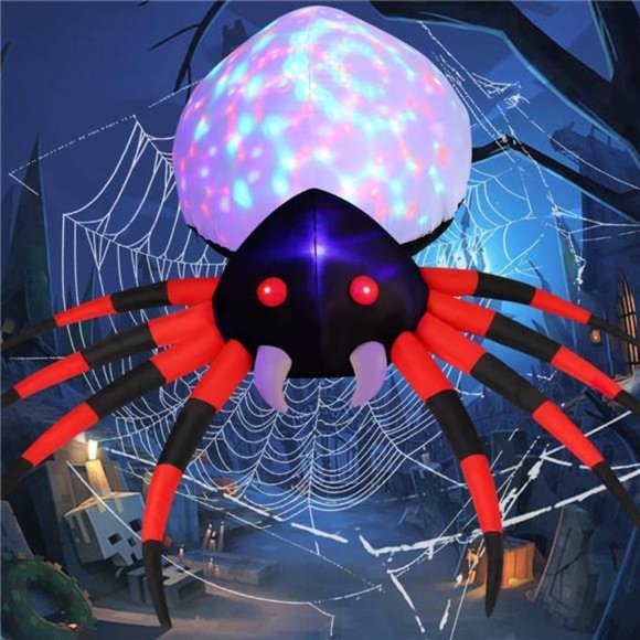 4 FT Width Halloween Inflatable Spider Outdoor Decoration with Magic Light